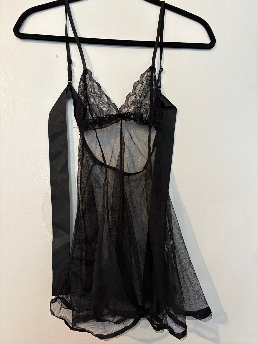 Vintage Sheer Black Lace Chemise Nightgown